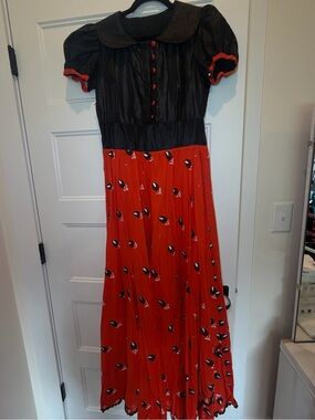 Black and Red Orange Maxi Dress with Puff Sleeves